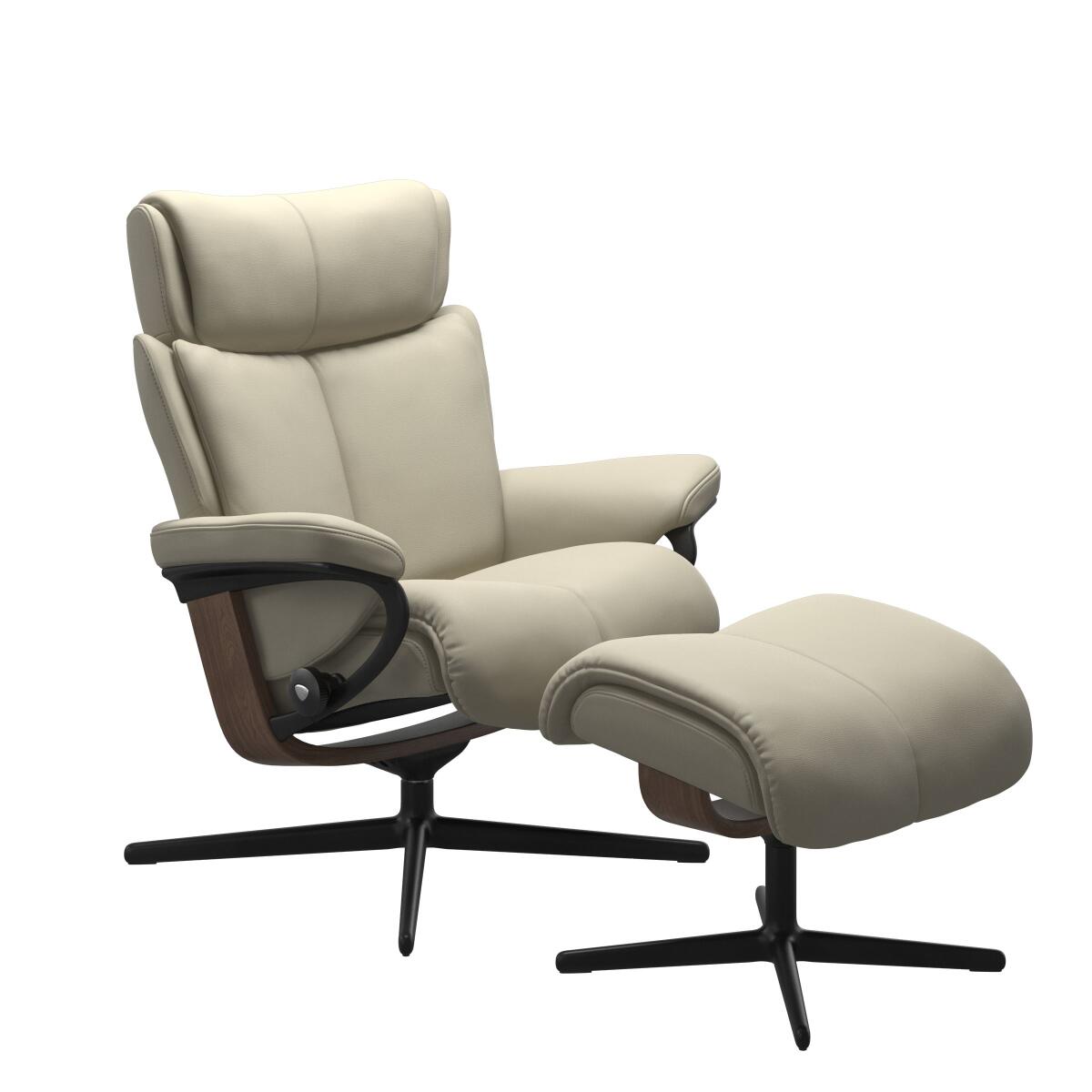 Stressless® Magic (S) Cross Base Recliner with Ottoman Recliners Stressless
