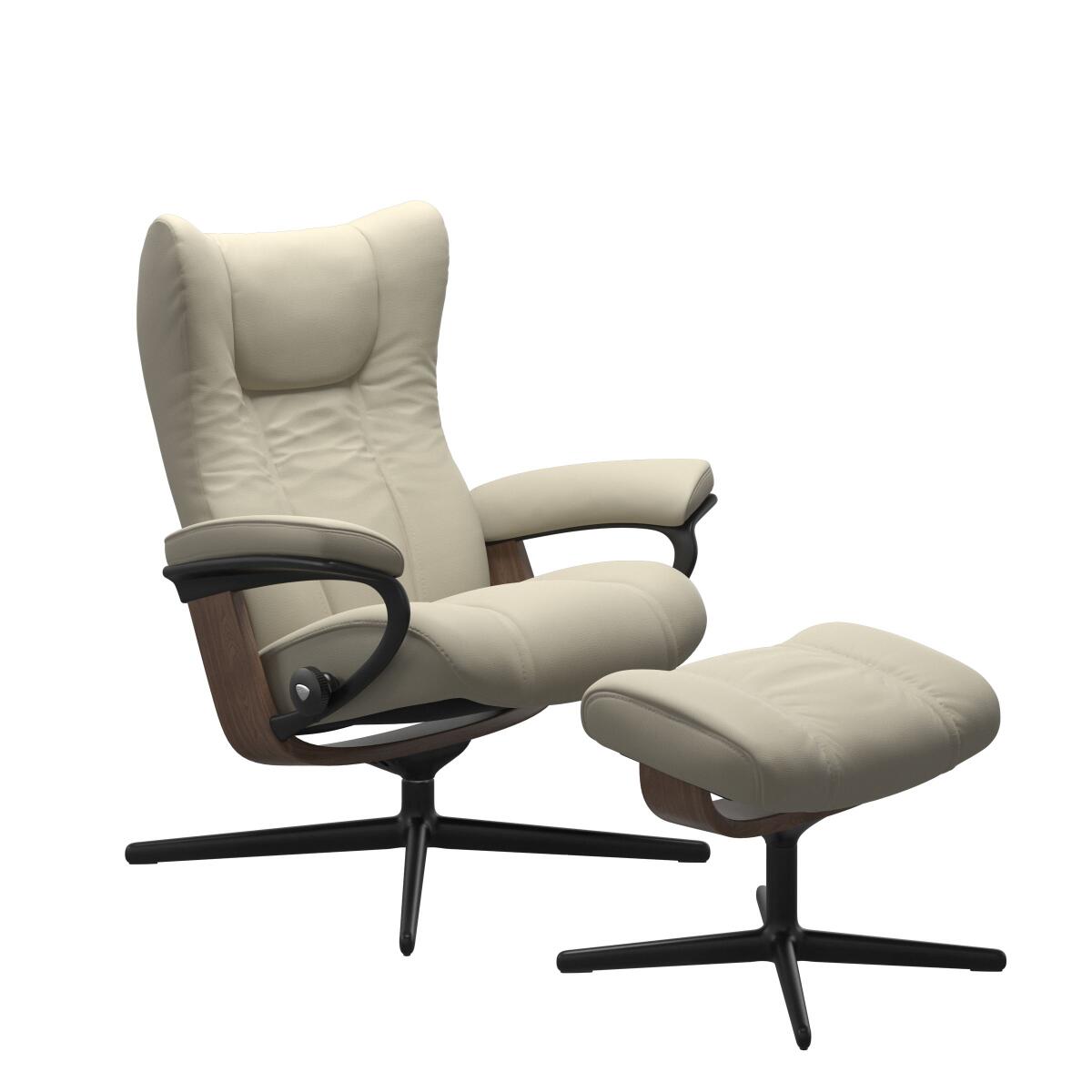 Stressless® Wing (L) Cross Base Recliner with Ottoman Recliners Stressless