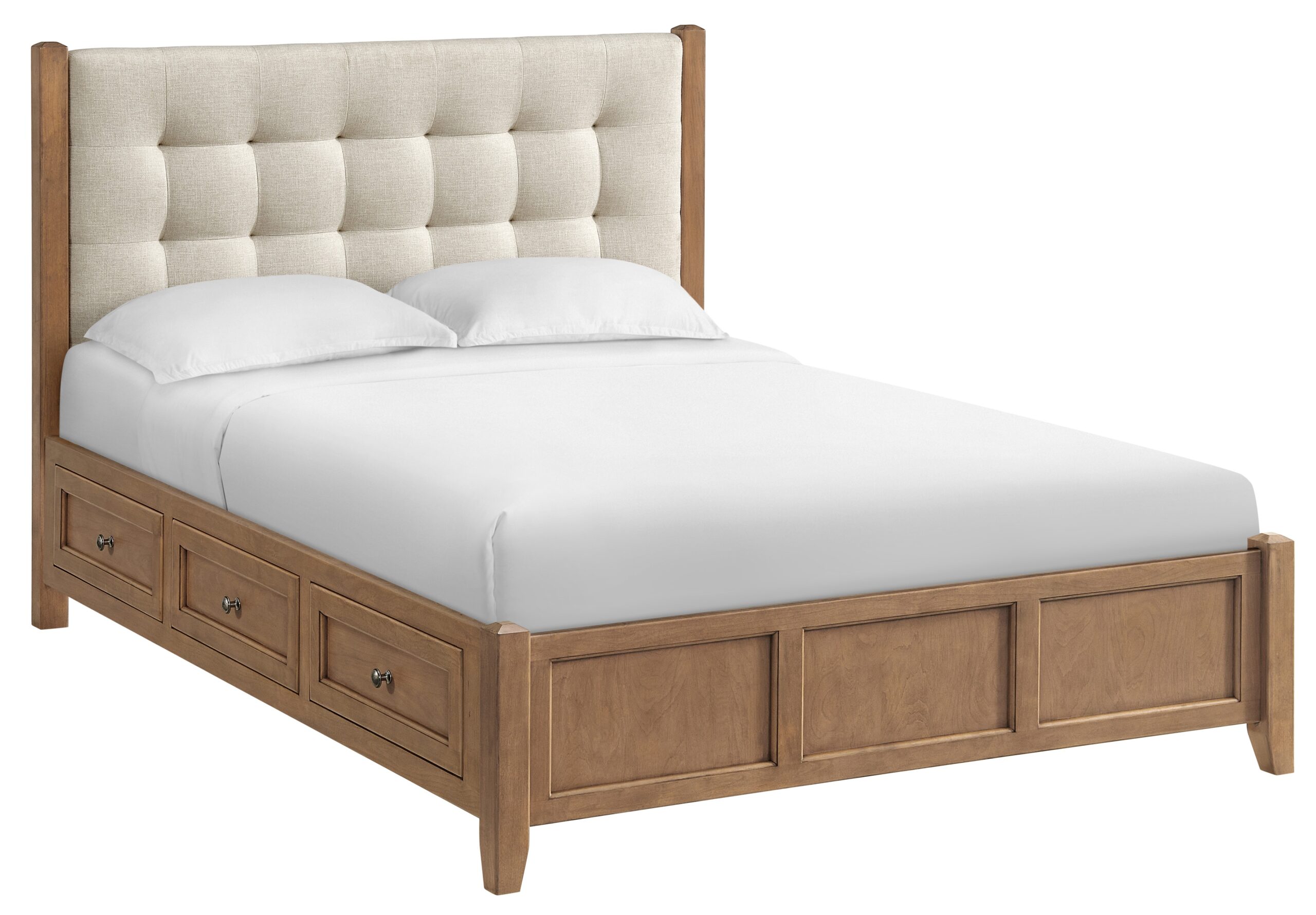 2838PEC2-2830 Taupe Square Stitch Whittier McKenzie Upholstered Panel Storage Bed - Image 1
